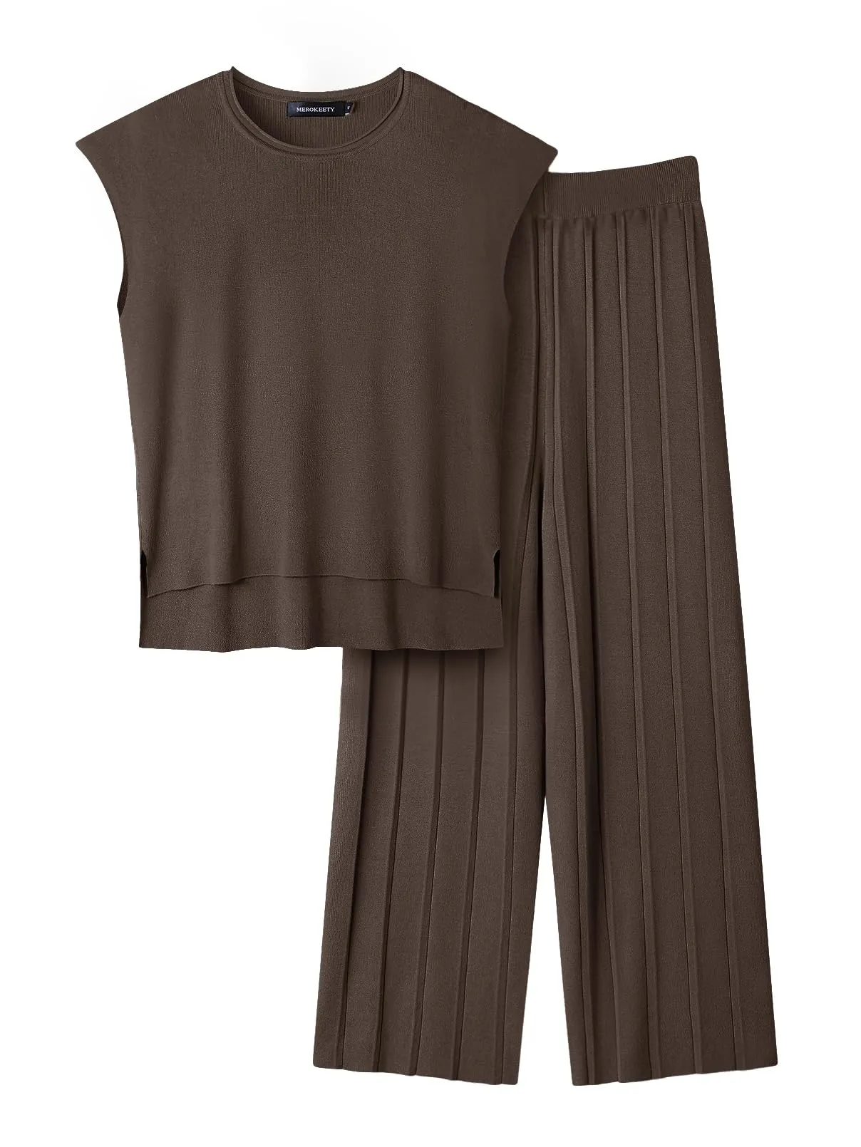 MEROKEETY Cap Sleeve Sweater Top Pleated Pants Lounge Set
