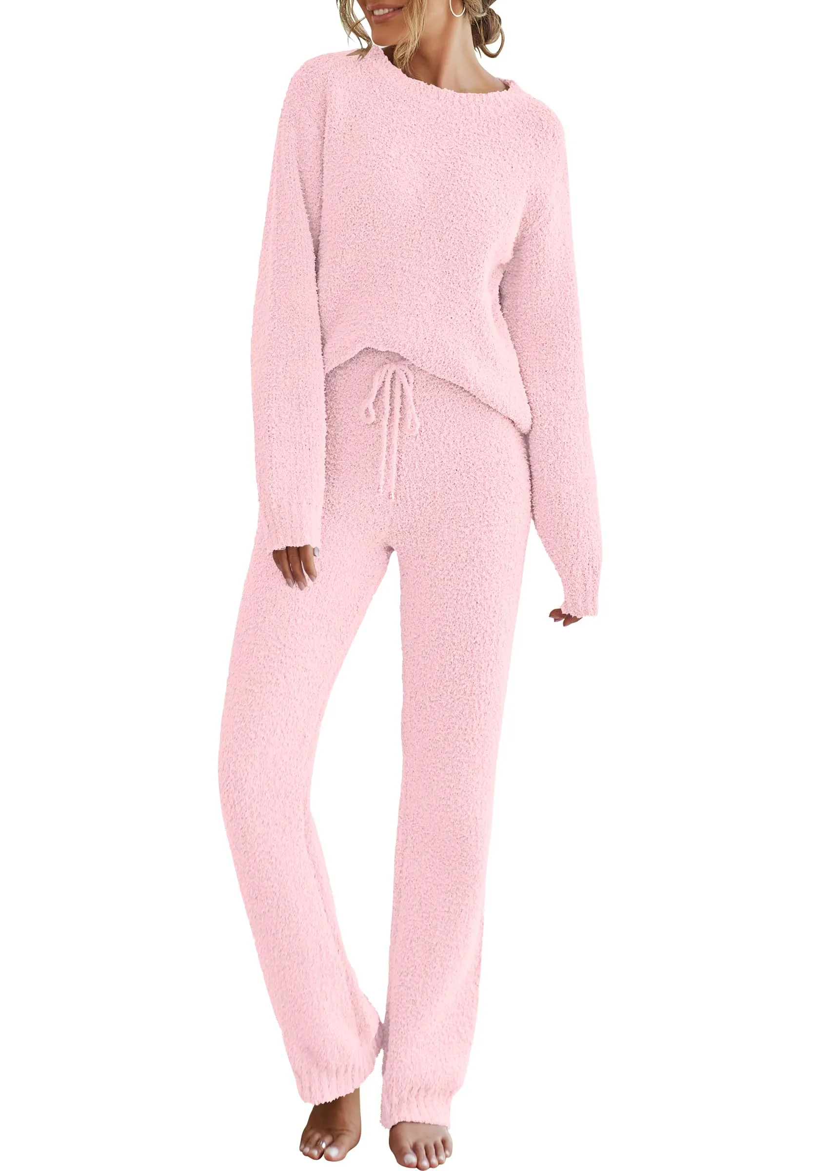 MEROKEETY Fuzzy Fleece Long Sleeve Sweater Pants Pajama Set