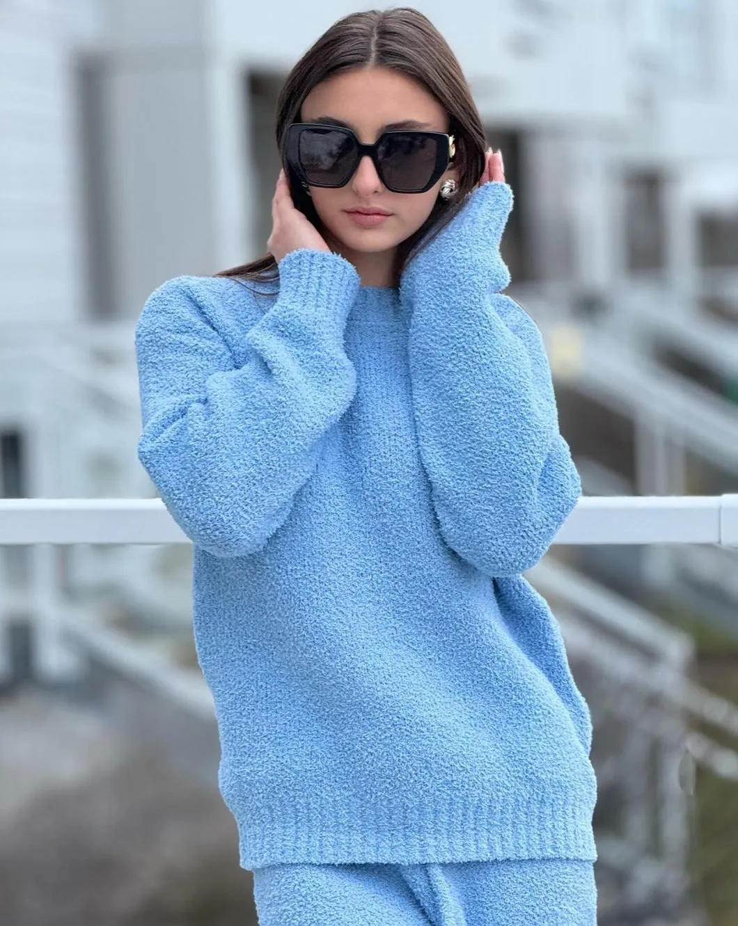 MEROKEETY Fuzzy Fleece Long Sleeve Sweater Pants Pajama Set