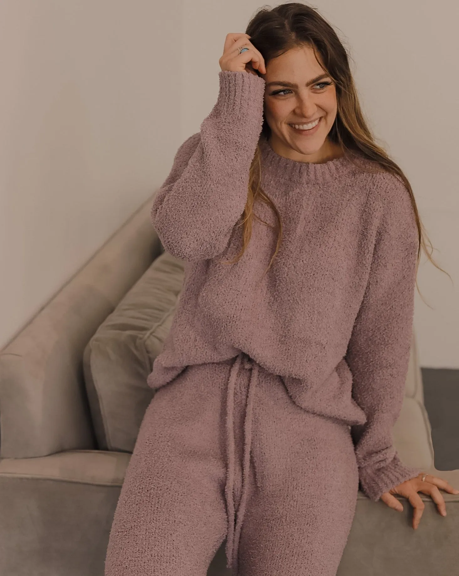 MEROKEETY Fuzzy Fleece Long Sleeve Sweater Pants Pajama Set