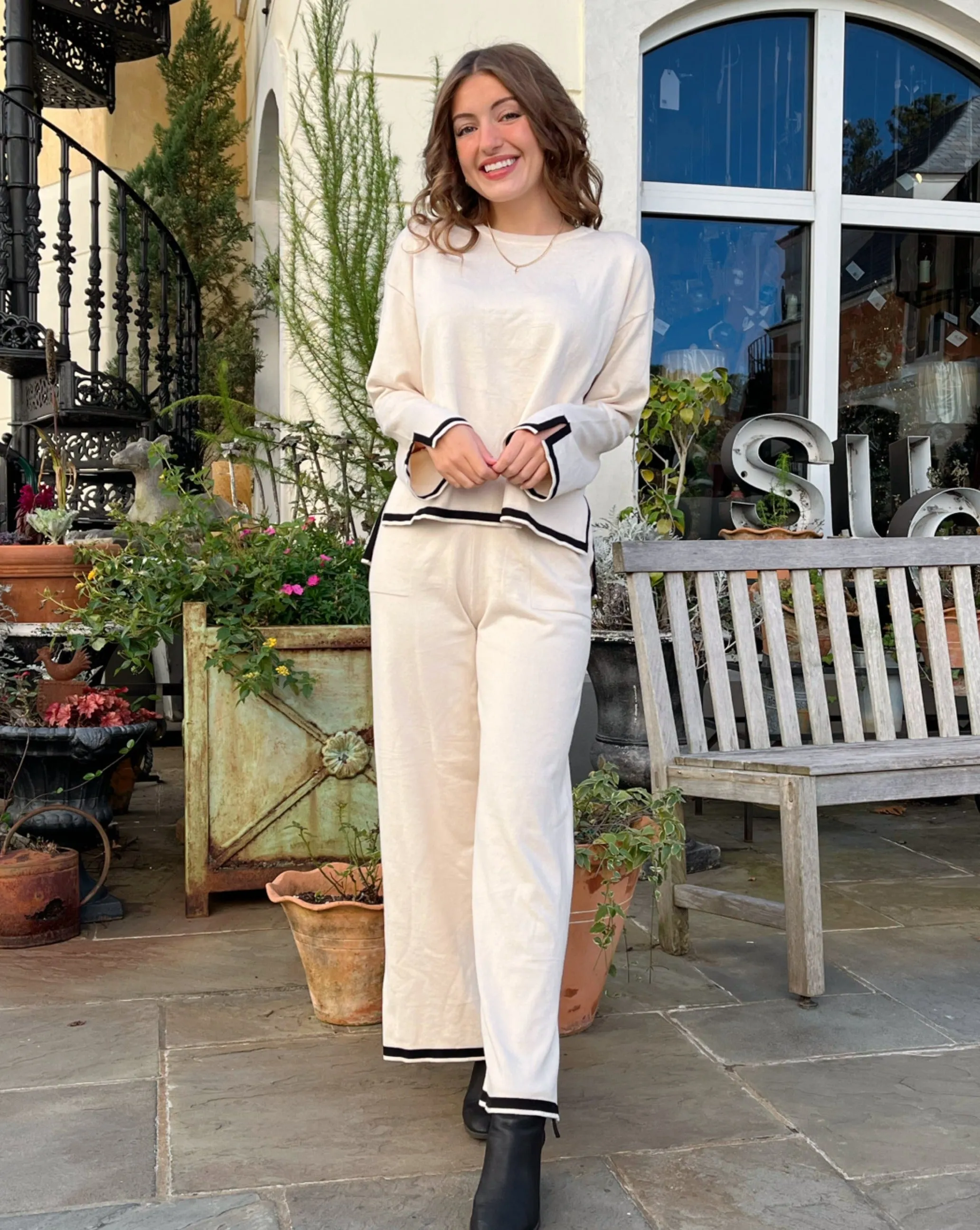 MEROKEETY Oversized Sweater Top Wide Leg Pants Knit Lounge Set