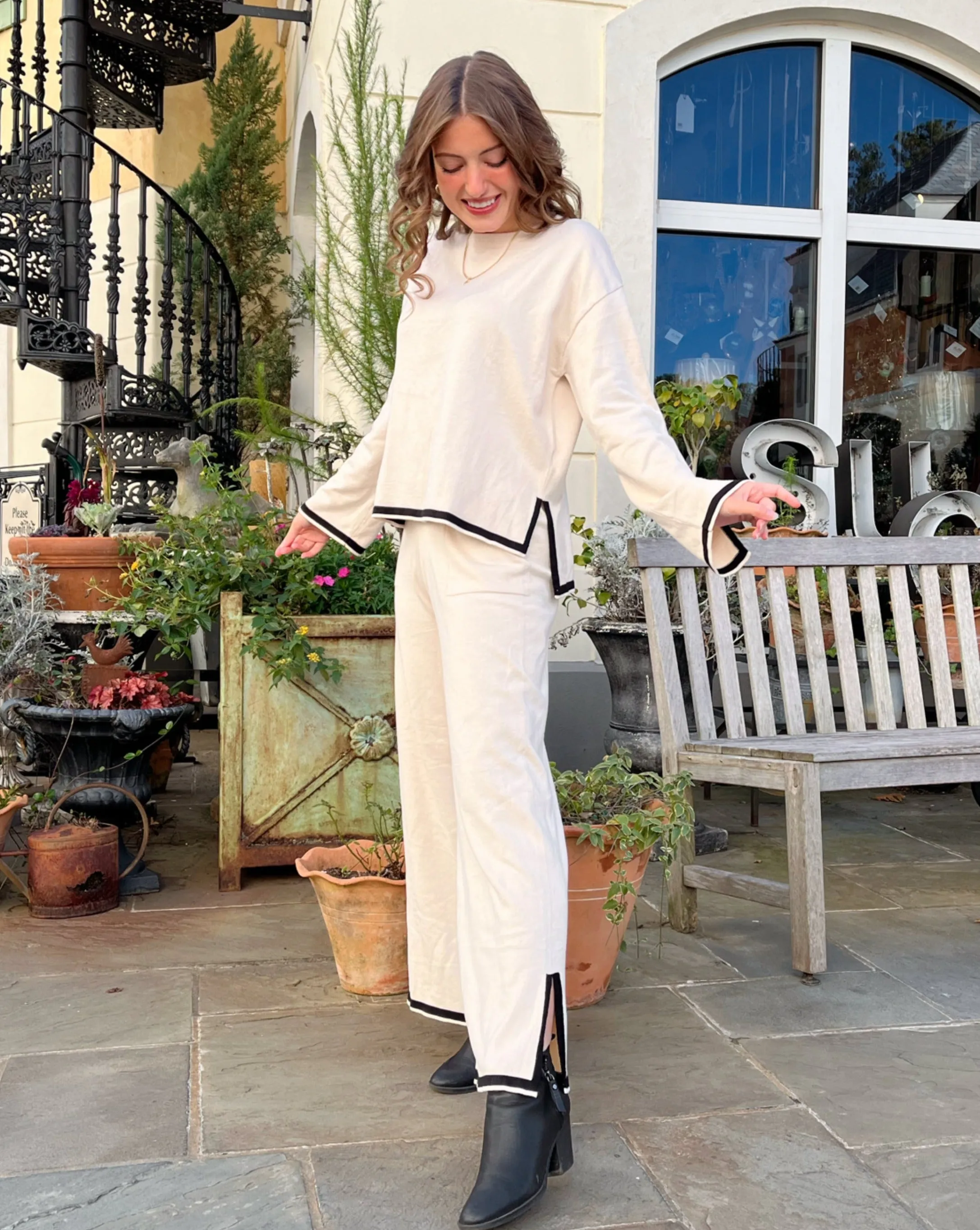MEROKEETY Oversized Sweater Top Wide Leg Pants Knit Lounge Set