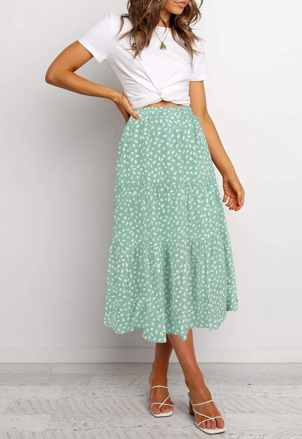 MEROKEETY Women's Boho Leopard Print Skirt Pleated A-Line Swing Midi Skirts