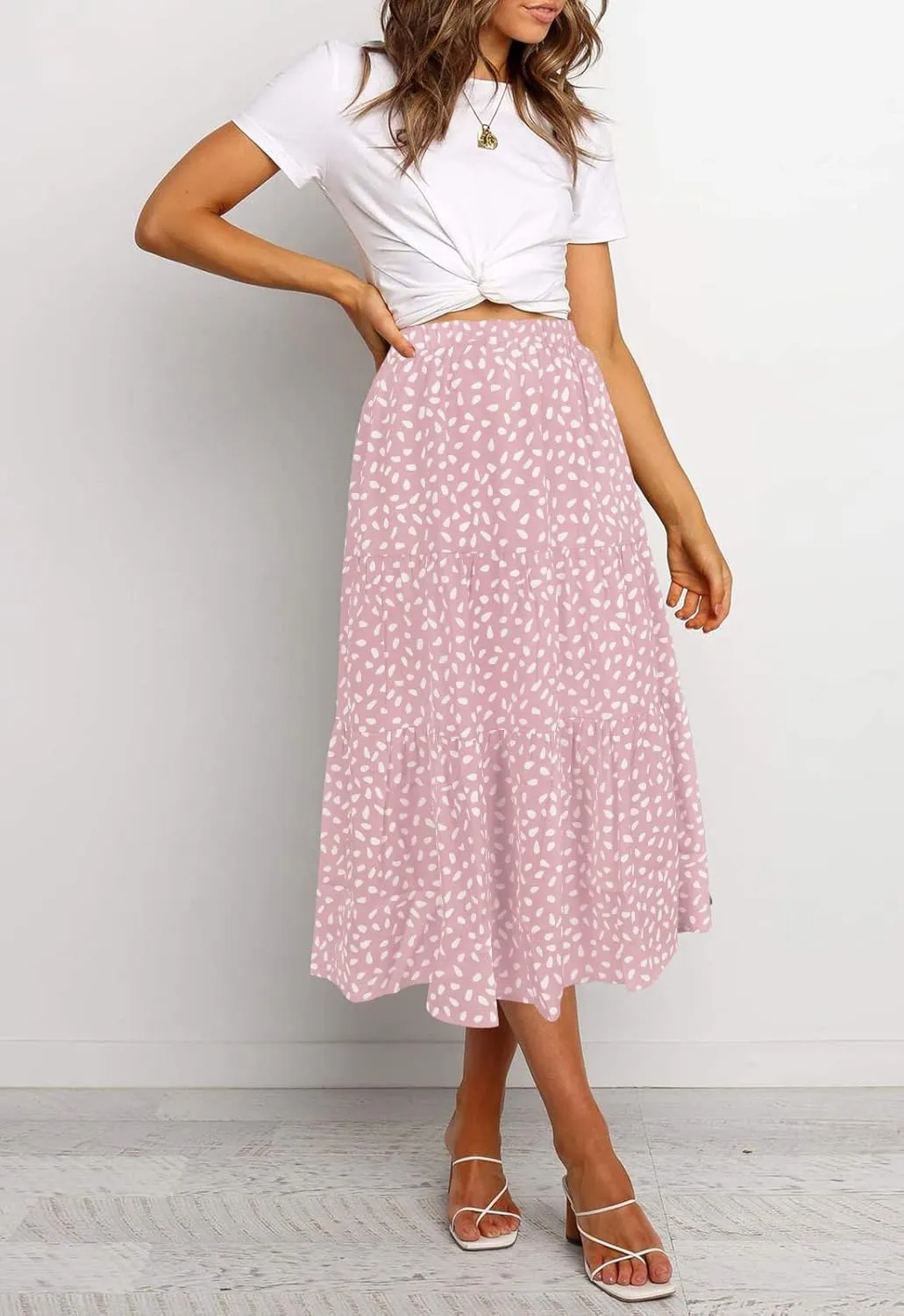 MEROKEETY Women's Boho Leopard Print Skirt Pleated A-Line Swing Midi Skirts