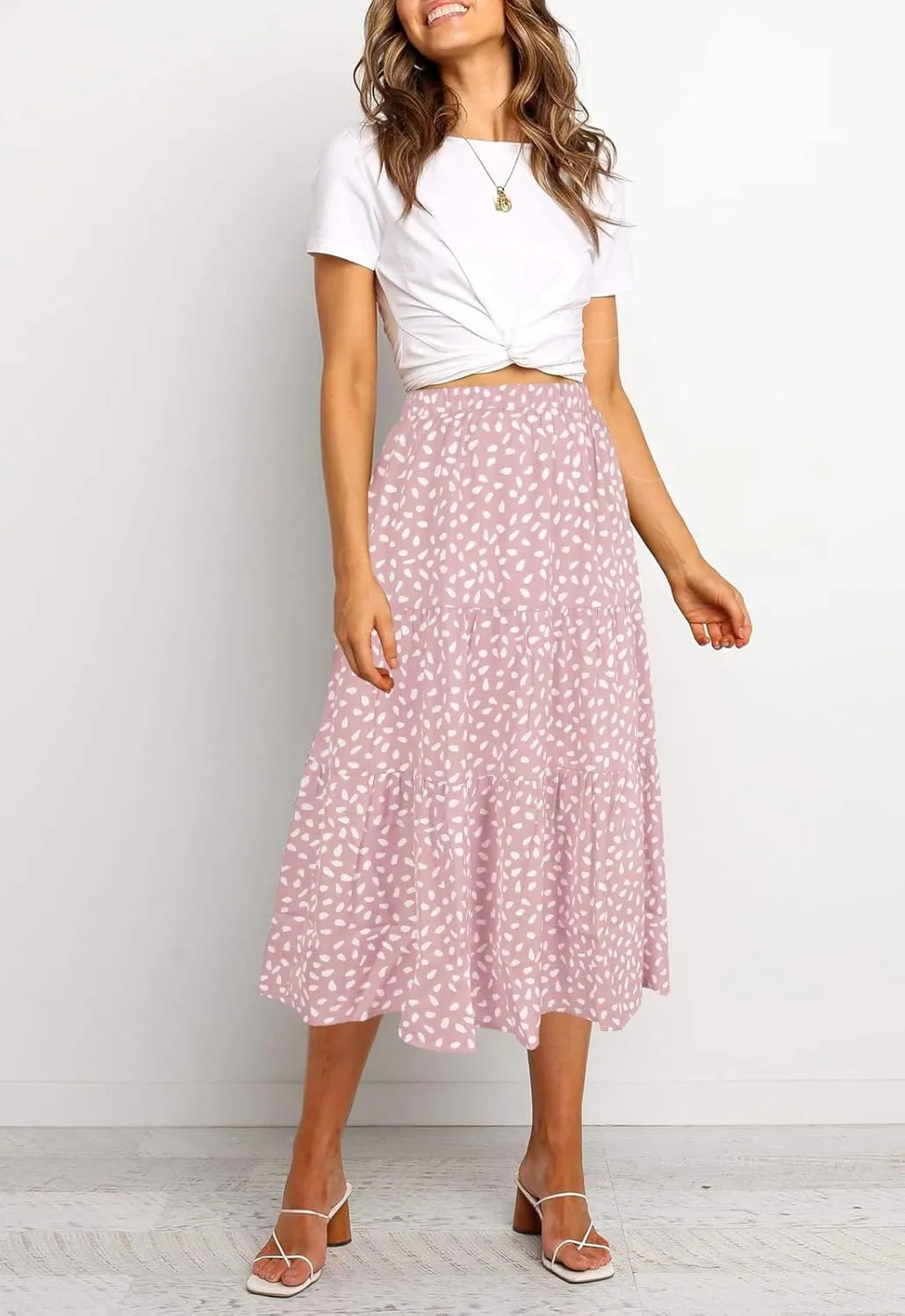 MEROKEETY Women's Boho Leopard Print Skirt Pleated A-Line Swing Midi Skirts