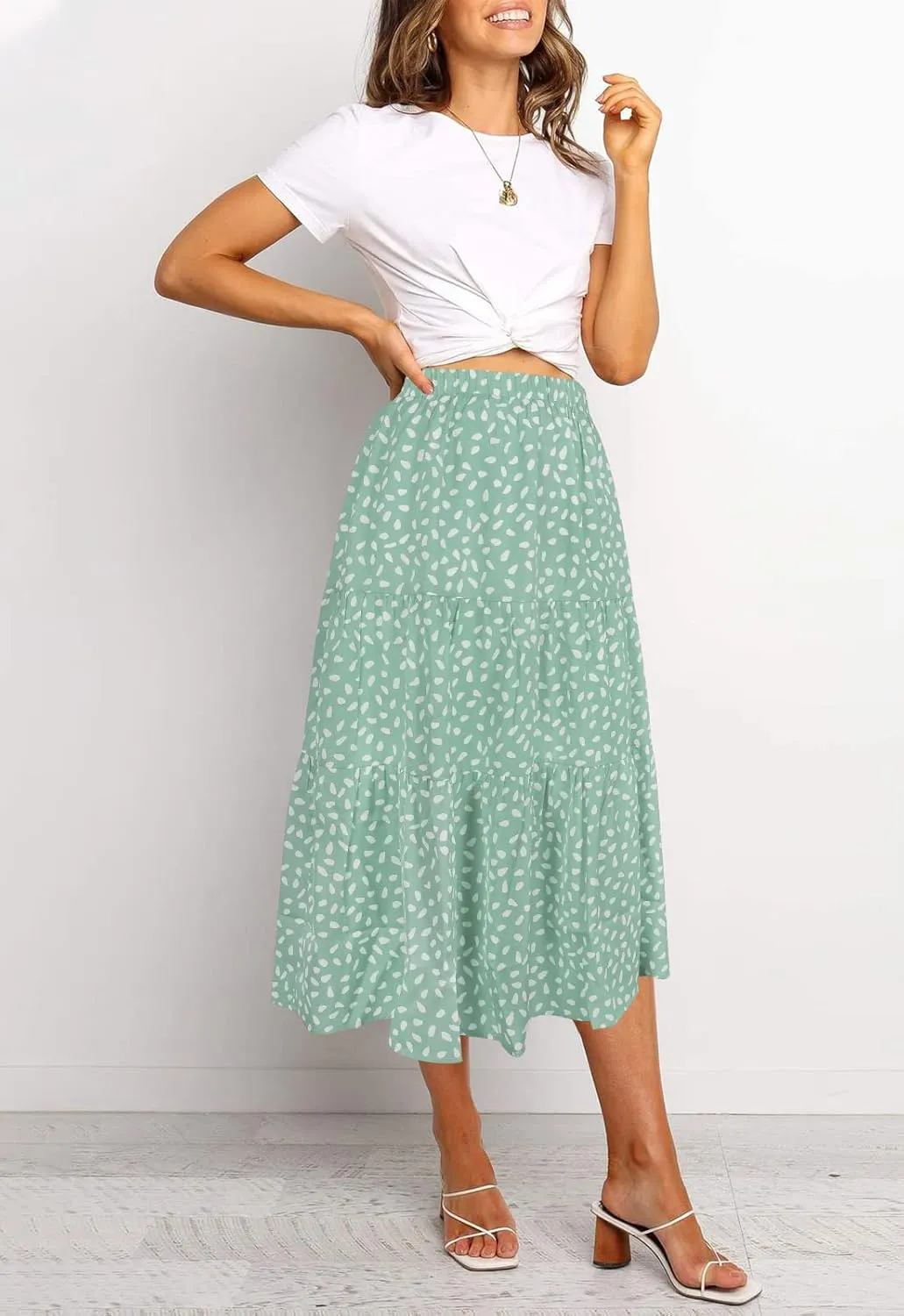 MEROKEETY Women's Boho Leopard Print Skirt Pleated A-Line Swing Midi Skirts