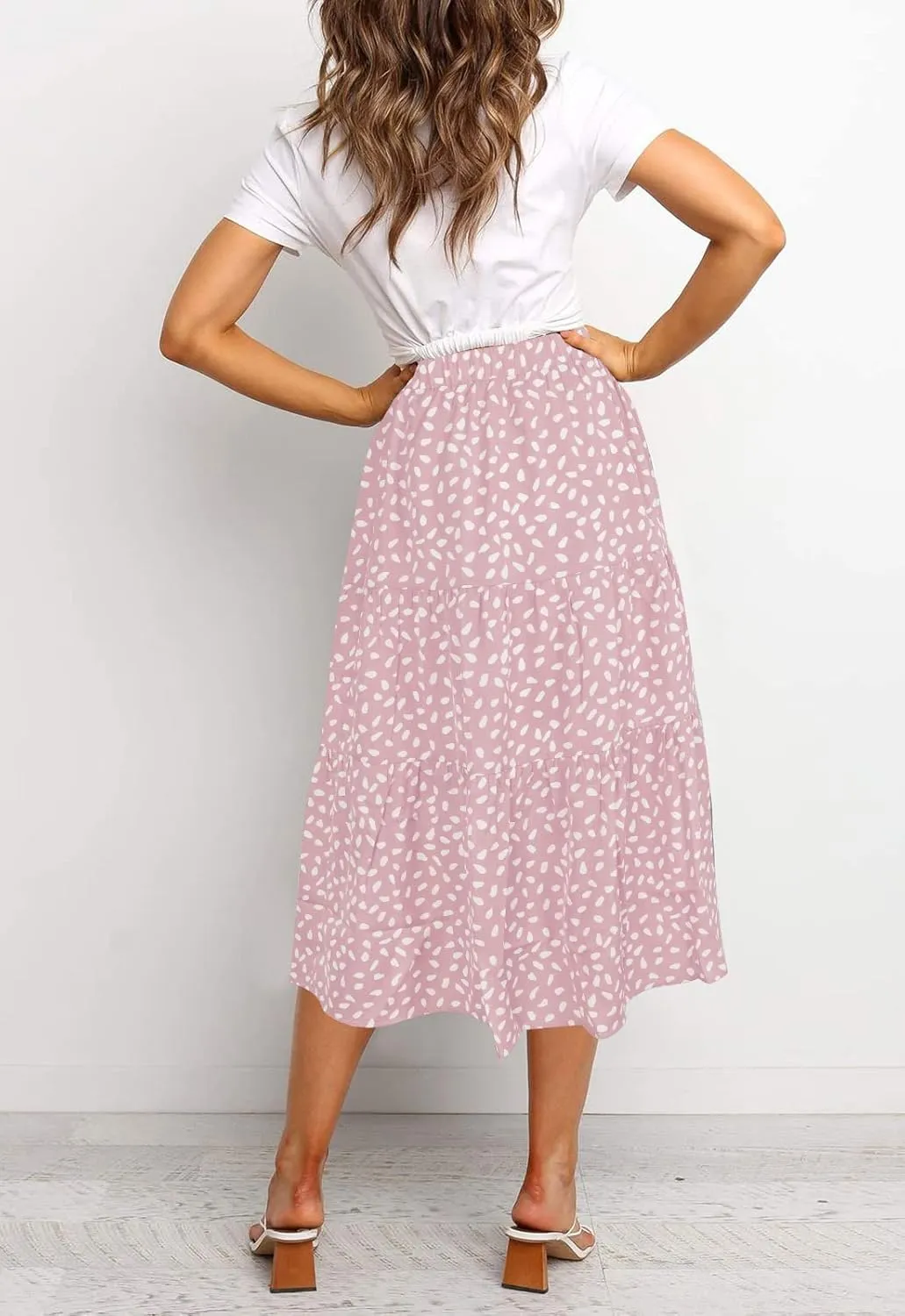 MEROKEETY Women's Boho Leopard Print Skirt Pleated A-Line Swing Midi Skirts