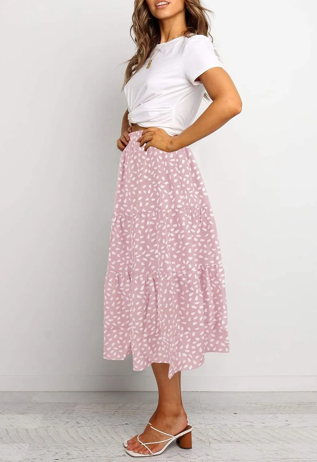 MEROKEETY Women's Boho Leopard Print Skirt Pleated A-Line Swing Midi Skirts