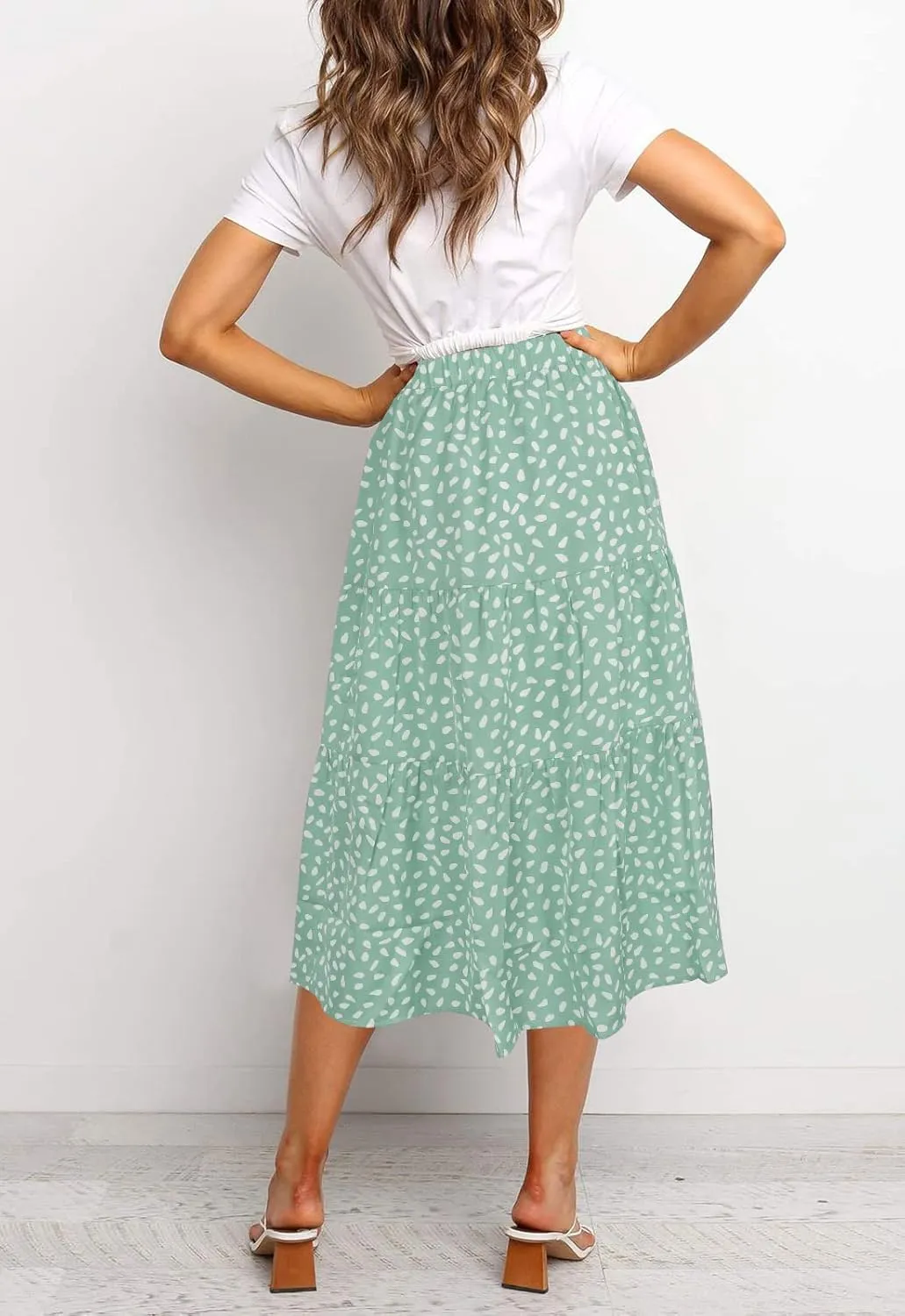 MEROKEETY Women's Boho Leopard Print Skirt Pleated A-Line Swing Midi Skirts