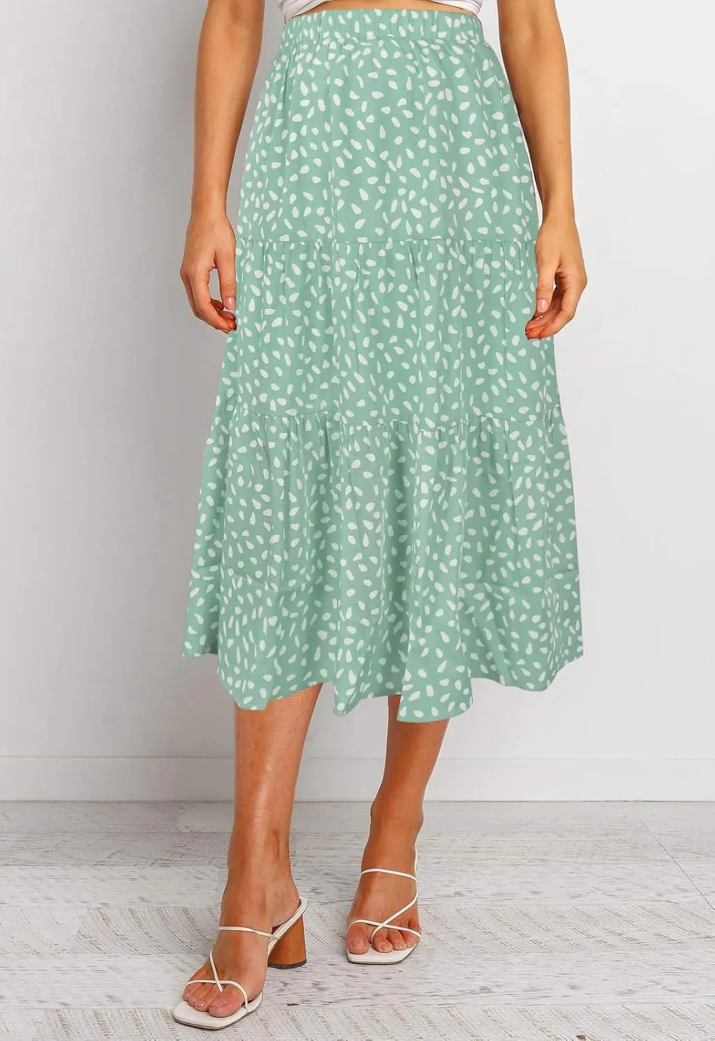 MEROKEETY Women's Boho Leopard Print Skirt Pleated A-Line Swing Midi Skirts