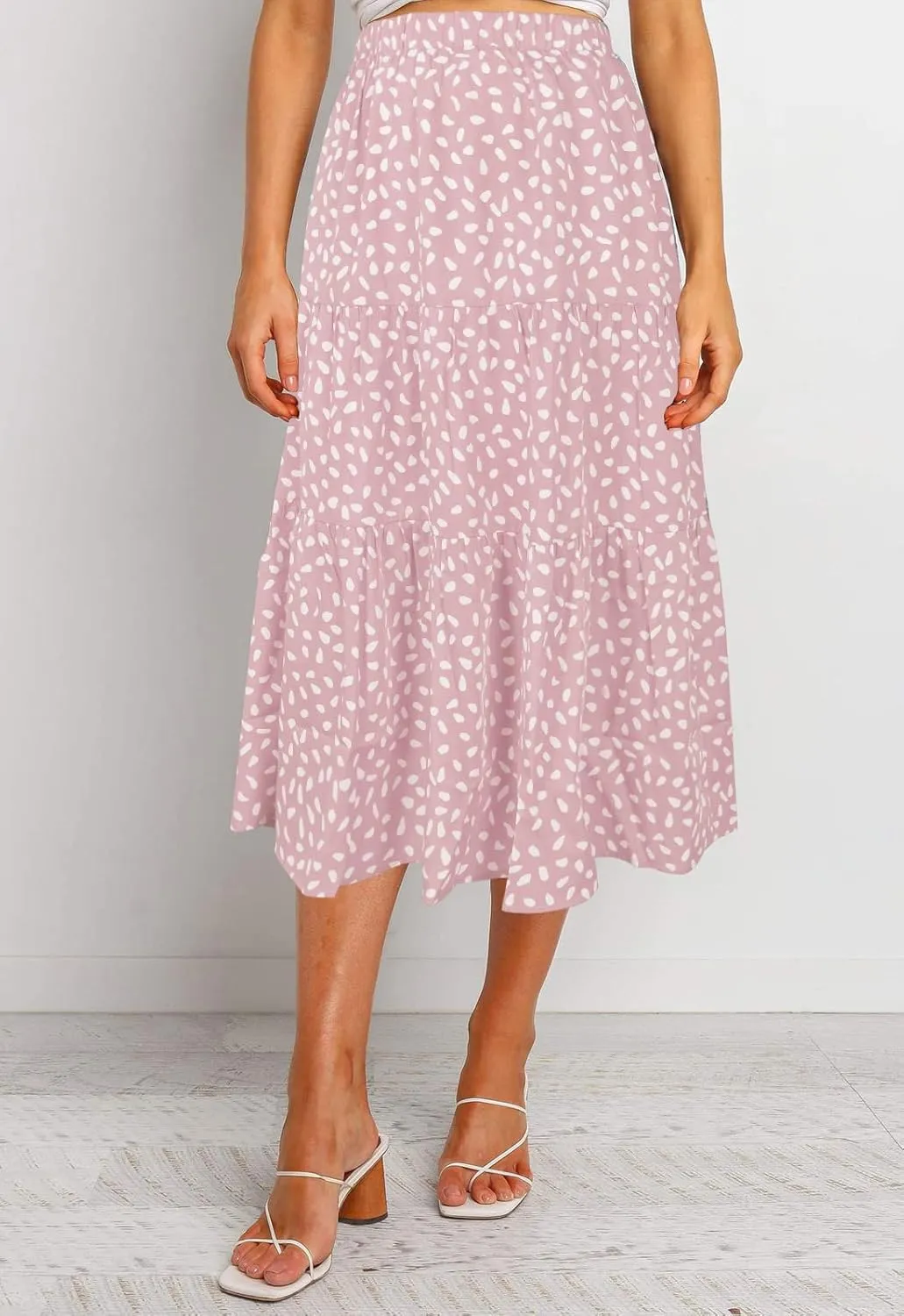 MEROKEETY Women's Boho Leopard Print Skirt Pleated A-Line Swing Midi Skirts