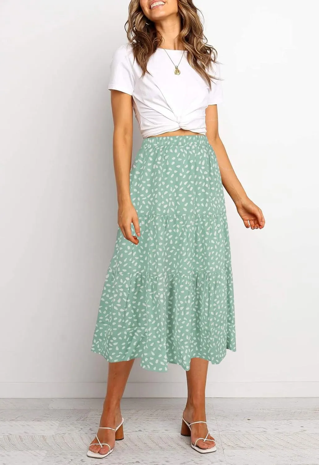 MEROKEETY Women's Boho Leopard Print Skirt Pleated A-Line Swing Midi Skirts
