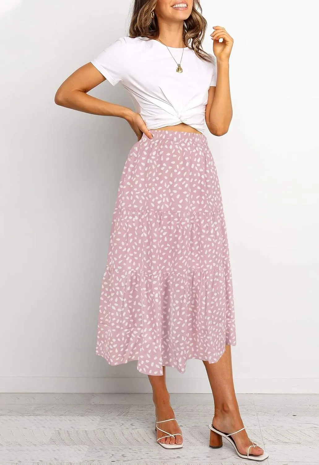 MEROKEETY Women's Boho Leopard Print Skirt Pleated A-Line Swing Midi Skirts