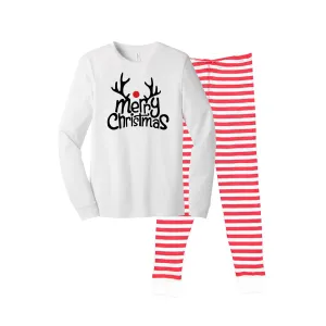 Merry Christmas Reindeer Toddler Pajamas with Red Striped Pants