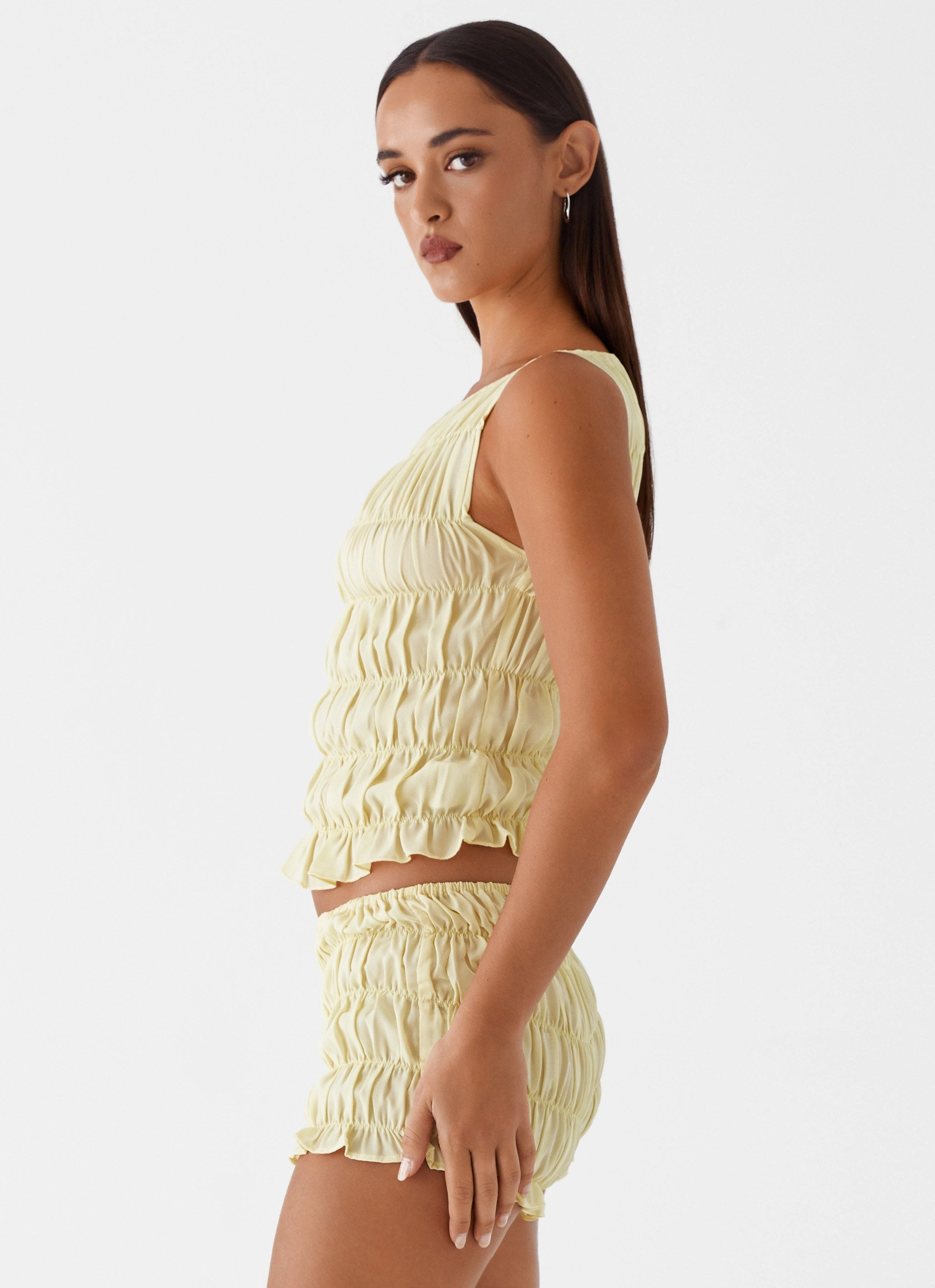 Flexible Shoulder Gusset Messina Ruched Tank Top - Yellow