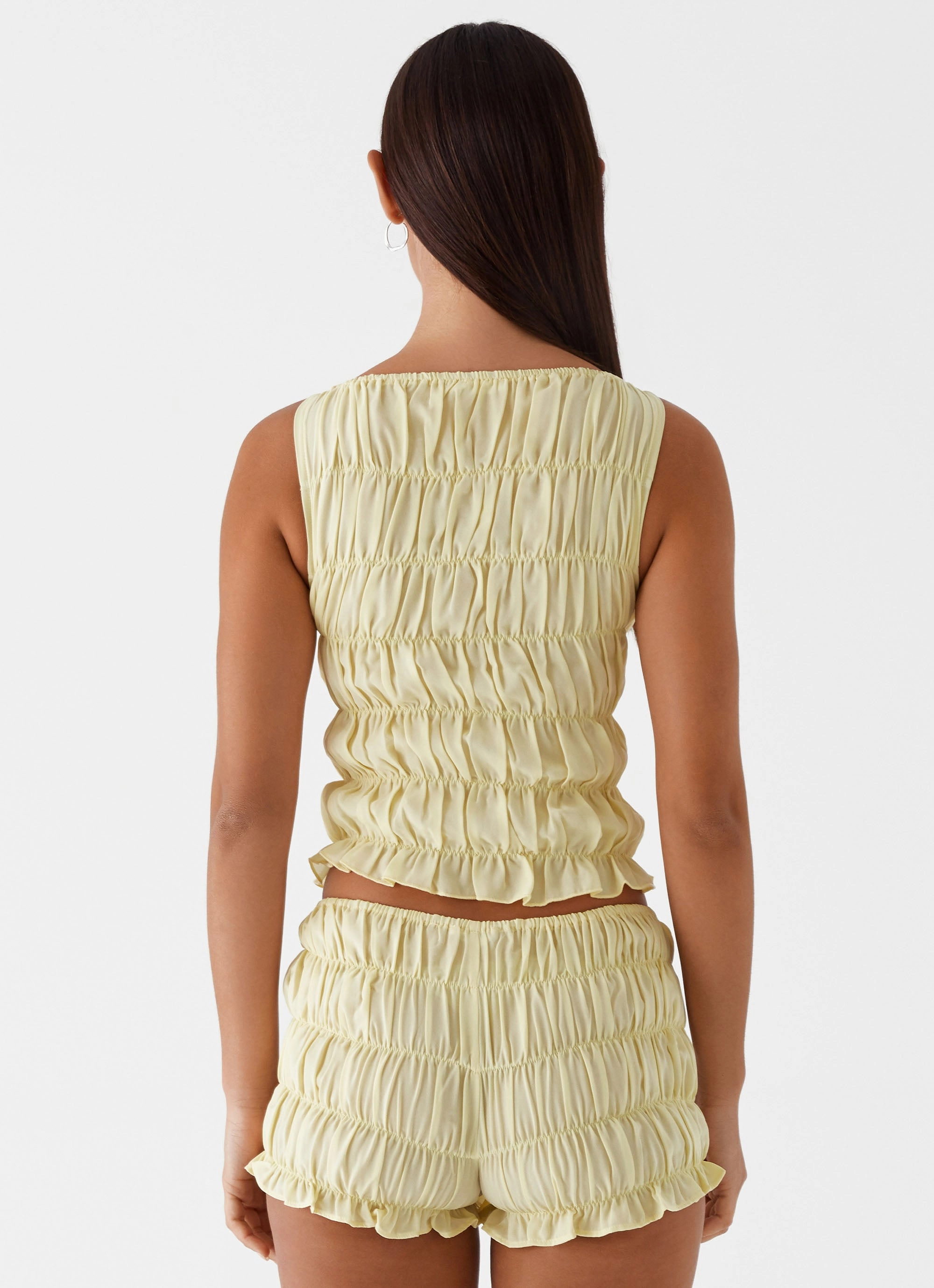 Messina Ruched Tank Top - Yellow Water resistant coating Multi Directional Zipper Placement