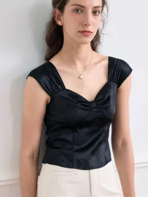 SelfFabric Binding Michaela Solid Sweetheart Neck Satin Blouse