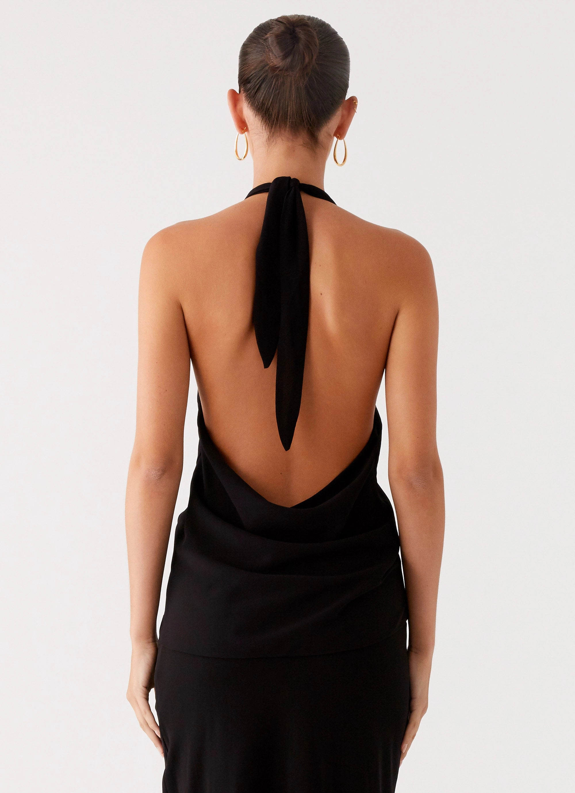 Raw Edge Detail Michaella Chiffon Twist Top - Black