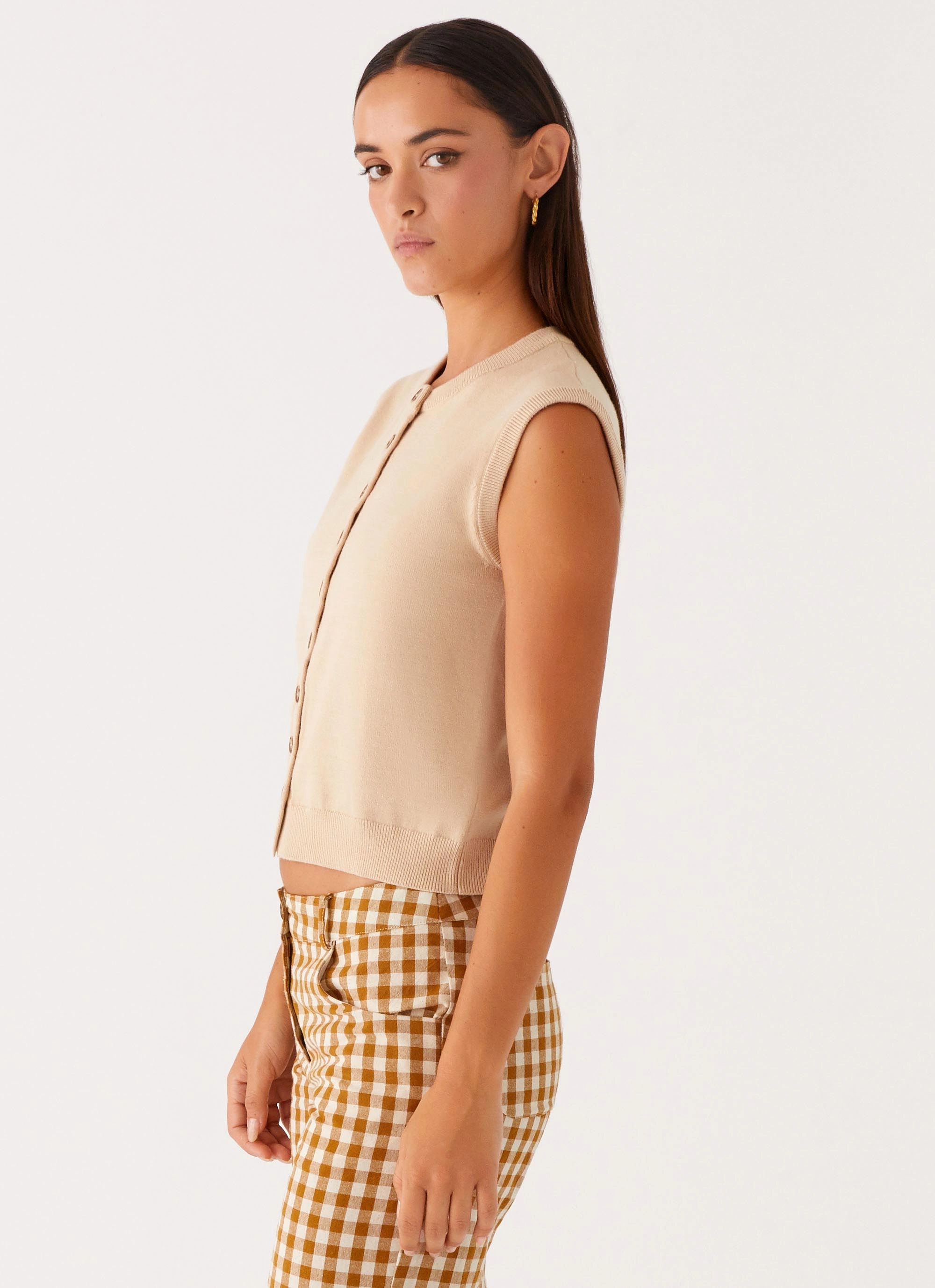 RibbedTrims Mickey Knit Vest - Cream