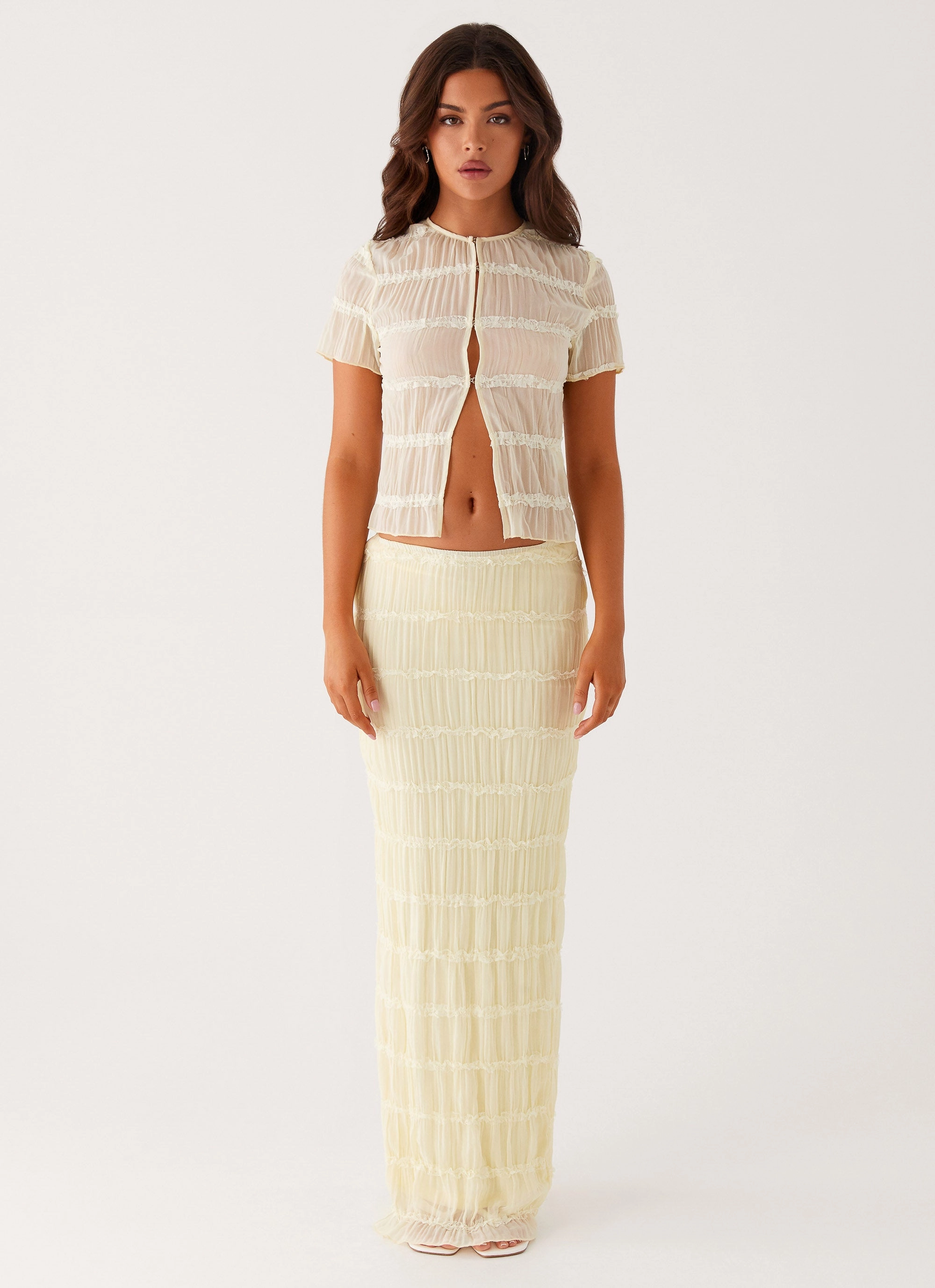 Daydreaming Low Rise Maxi Skirt - Yellow Draped Silhouette Mix Separates