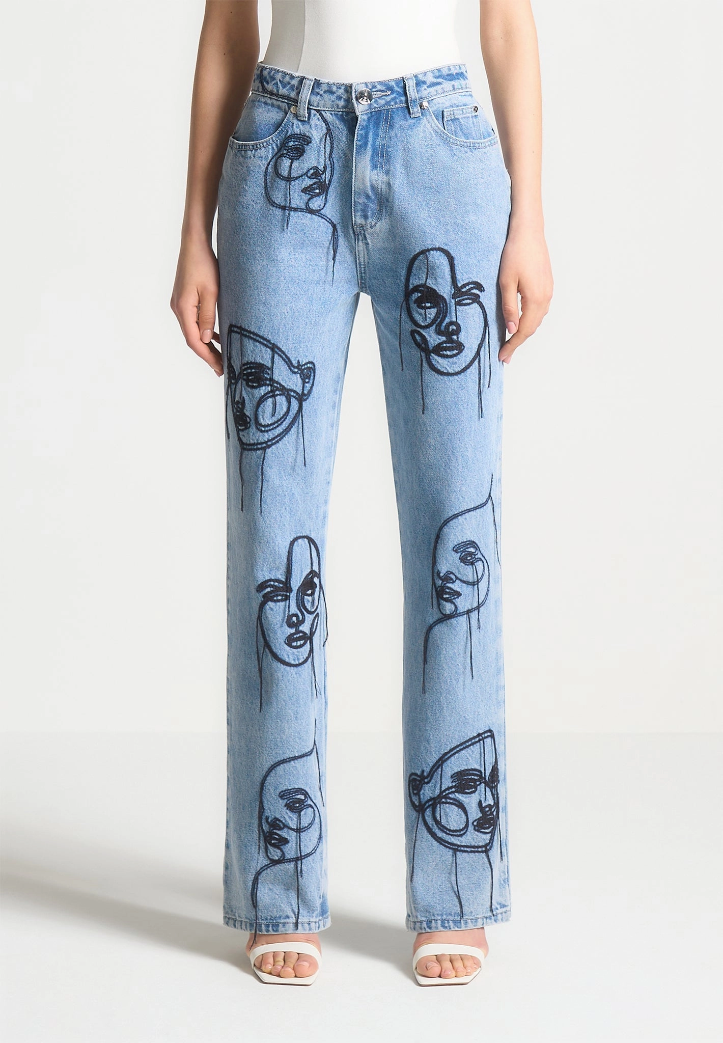 Audrey - Line Art Straight Leg Jeans - Mid Blue Classic Gym Ready