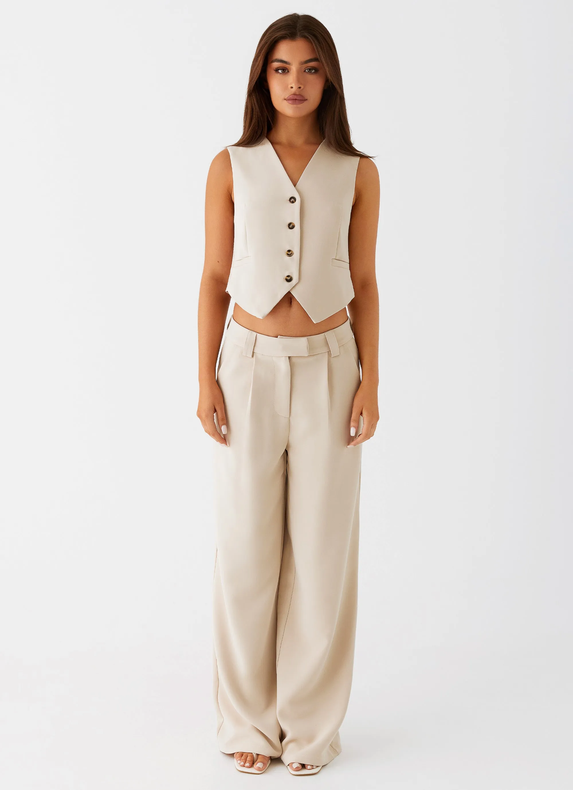 Midnight City Suit Pants - Beige Bold Waistband