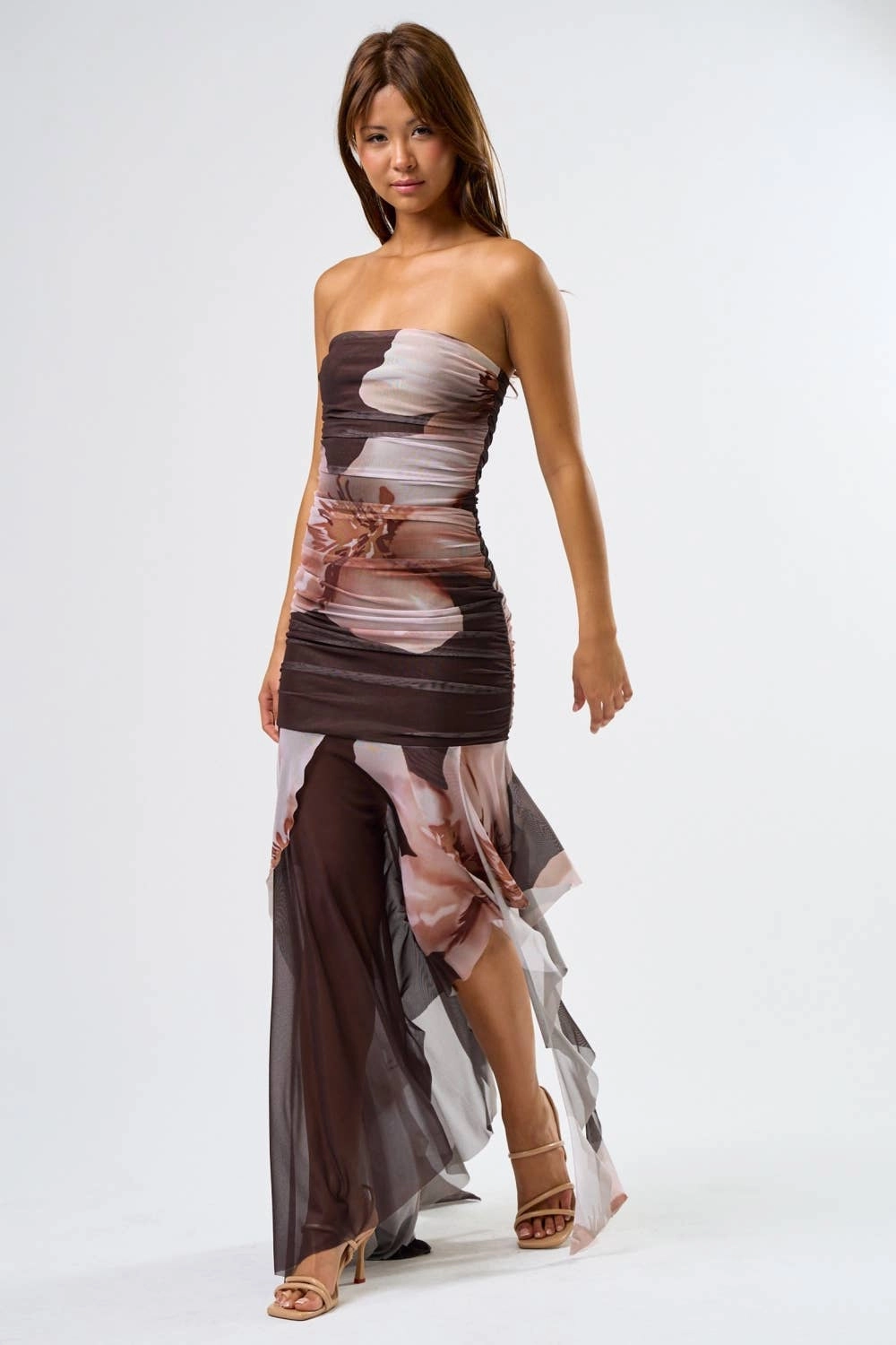 Grace Walk Panelled-Design Midnight Bloom Strapless Dress