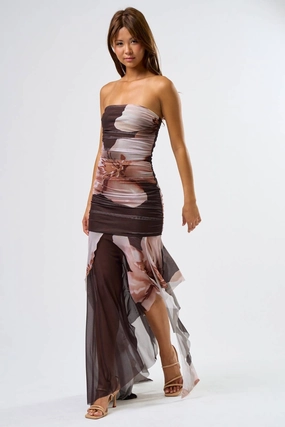 Grace Walk Panelled-Design Midnight Bloom Strapless Dress