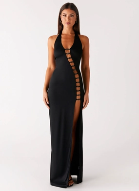 Exclusive-Design Drawstring-Closure Midnight Dreams Maxi Dress - Black