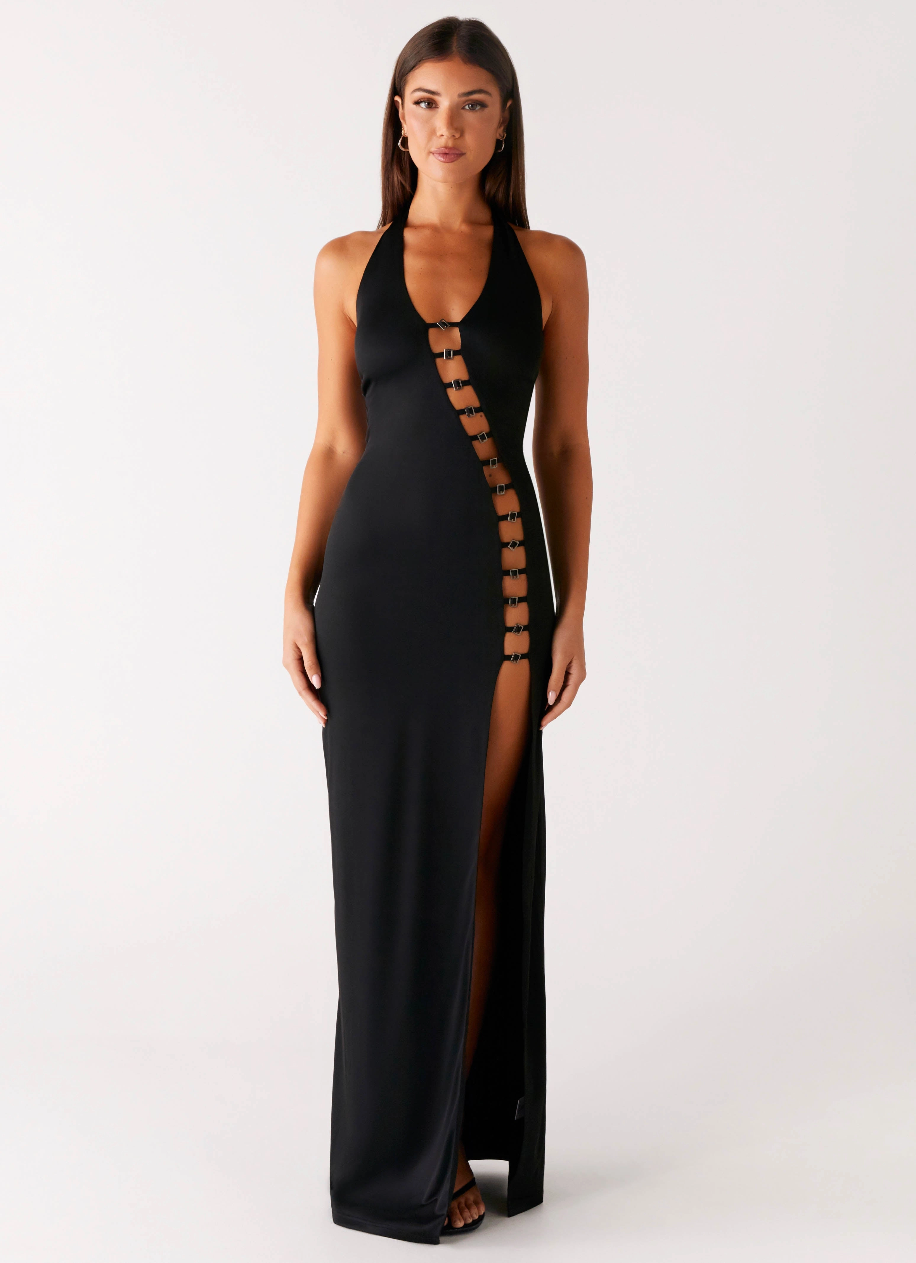 Exclusive-Design Drawstring-Closure Midnight Dreams Maxi Dress - Black
