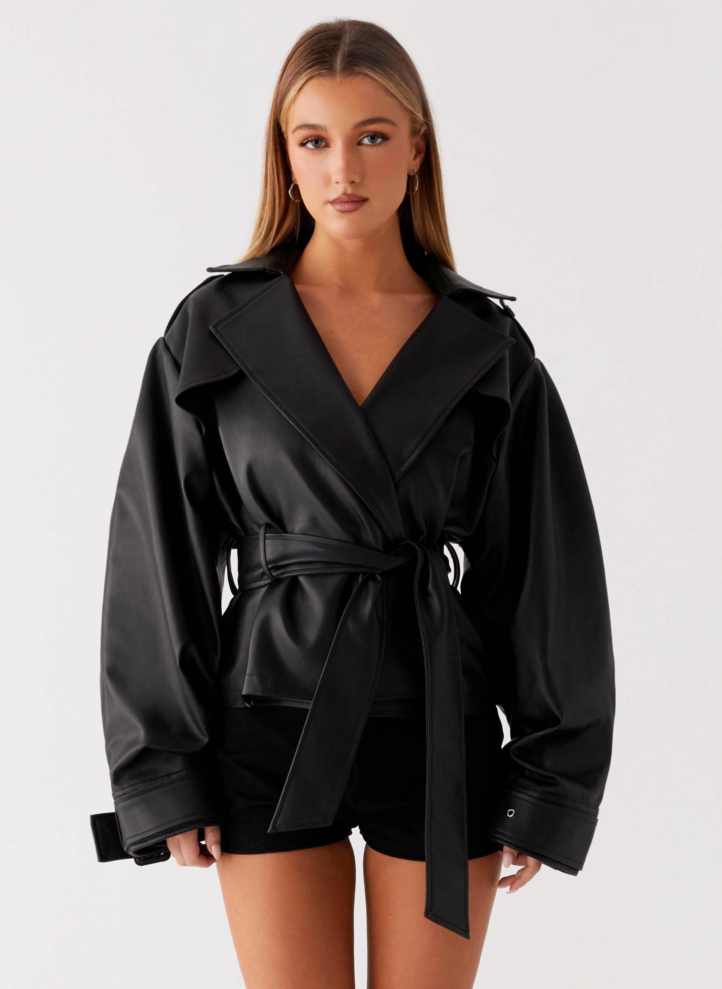All-Season Wear Midtown Leather Trench - Black