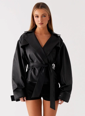 All-Season Wear Midtown Leather Trench - Black