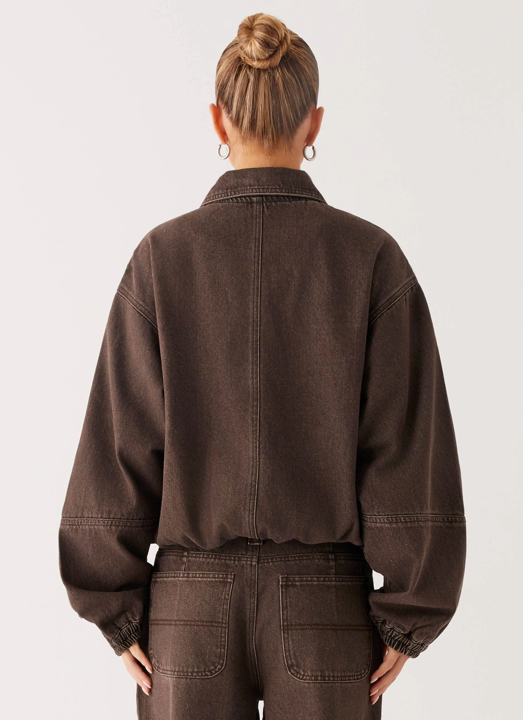 Process Midwest Washed Denim Bomber Jacket - Light Wash Chocolate