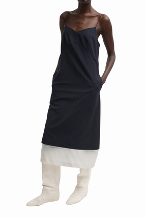 Mier Pinstripe Convertible Slip Dress Bright bold dress Patterned-Fabric
