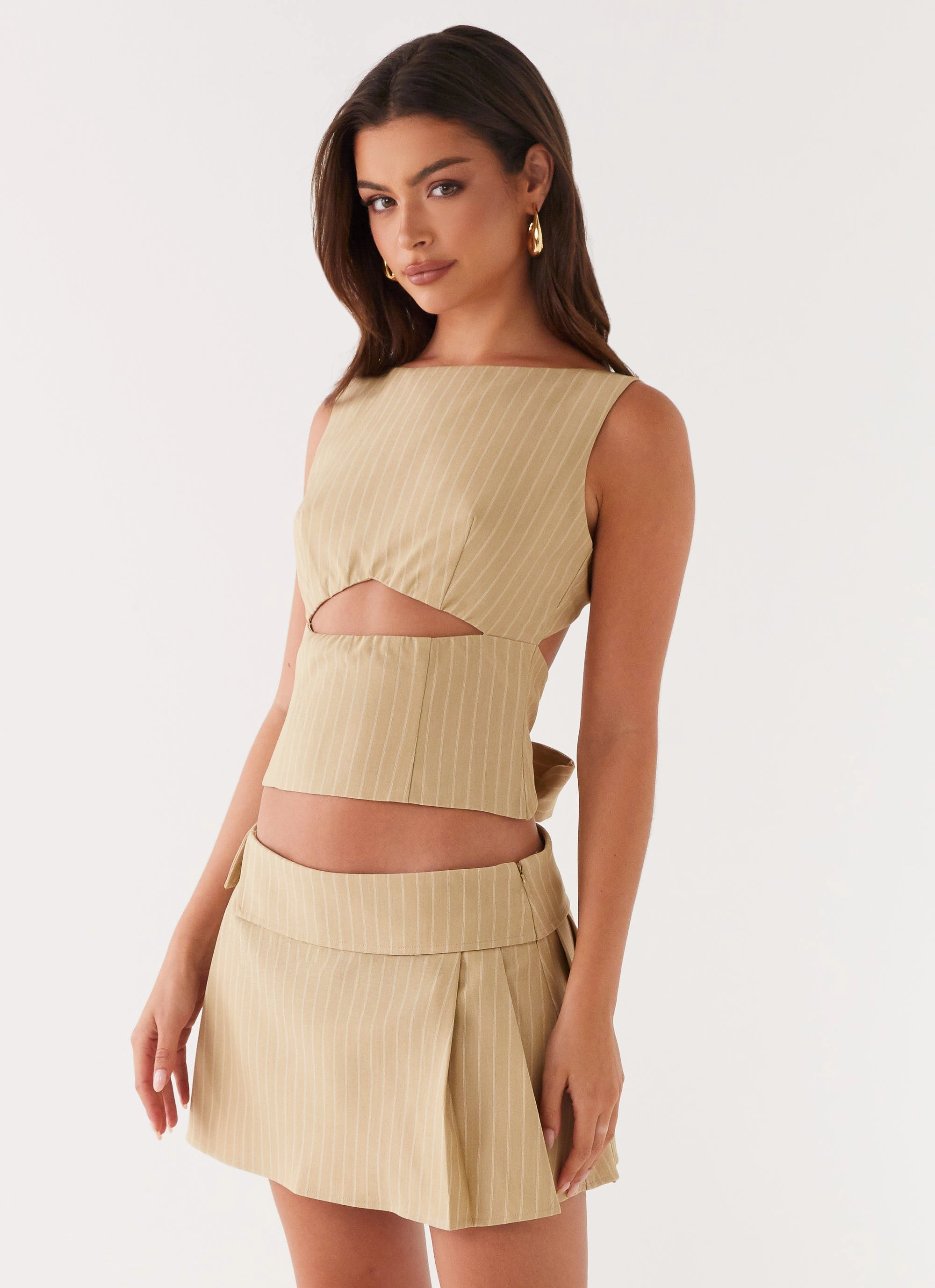Miki Mini Skirt - Beige Stripe casual finish