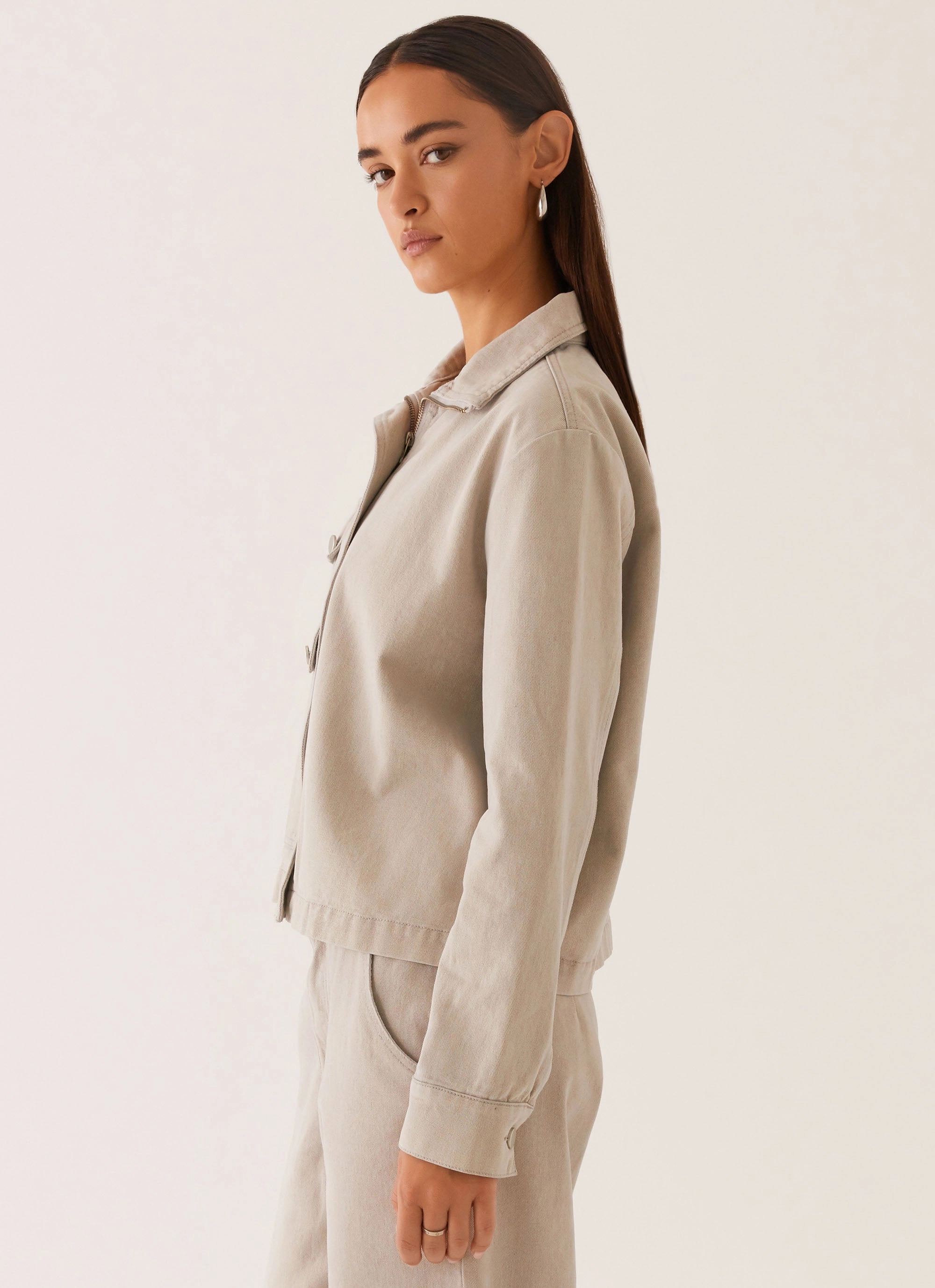 Milani Denim Jacket - Grey Full Length Front Zipper