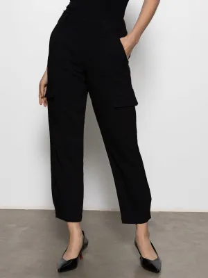 Bi Stretch Fabric Polished Standard Rise Cargo Pant Black