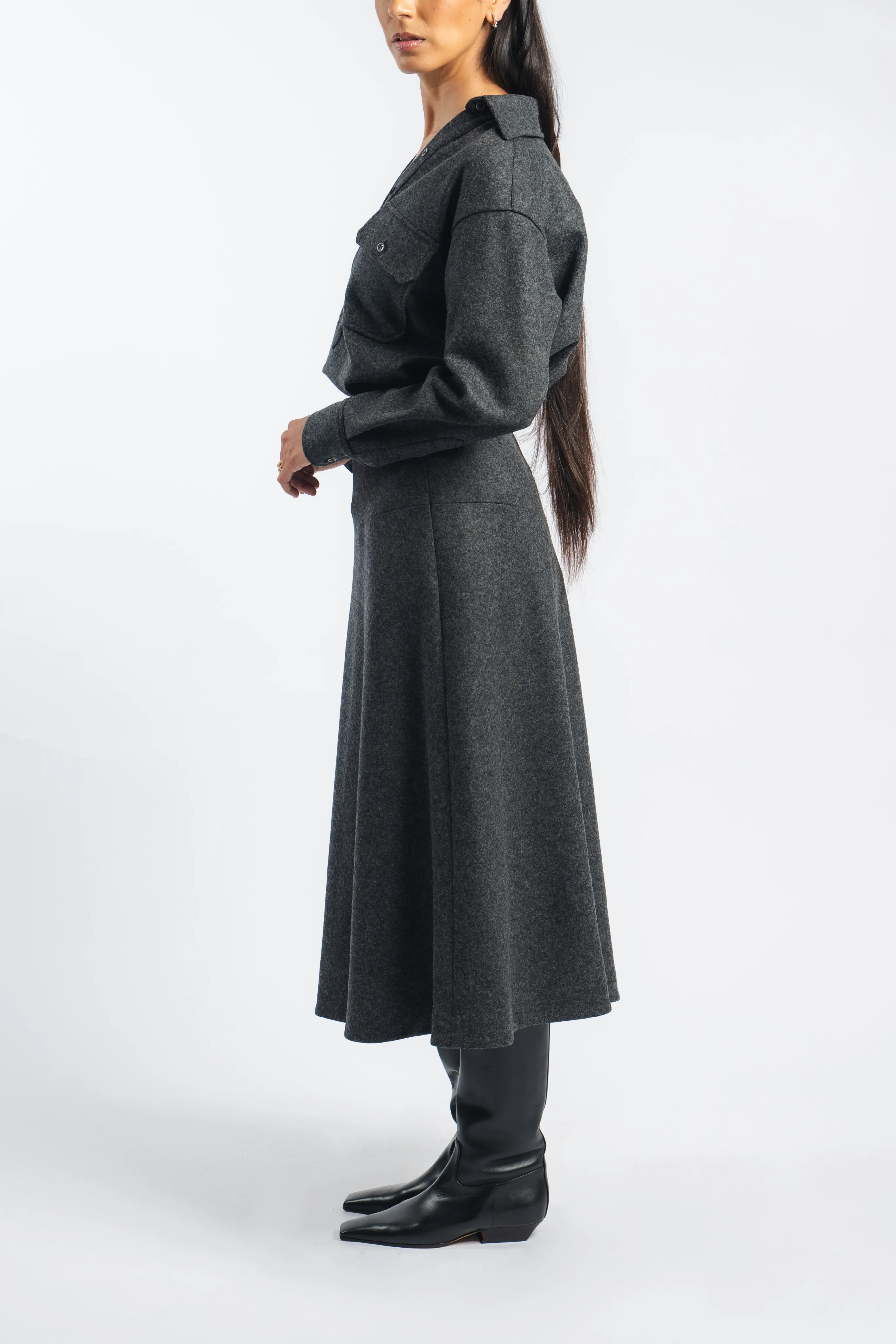 Military Pullover Top FrayResistant Fabric Rolled Hem Detailing