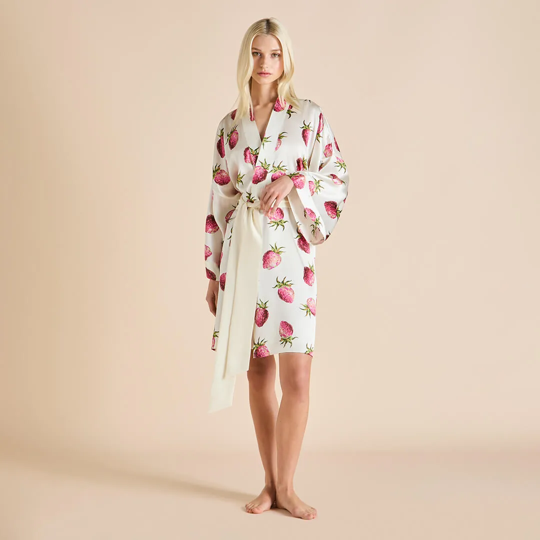 Mimi Blythe Ivory Strawberry Robe in Silk Satin