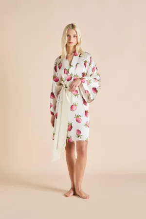 Mimi Blythe Ivory Strawberry Robe in Silk Satin