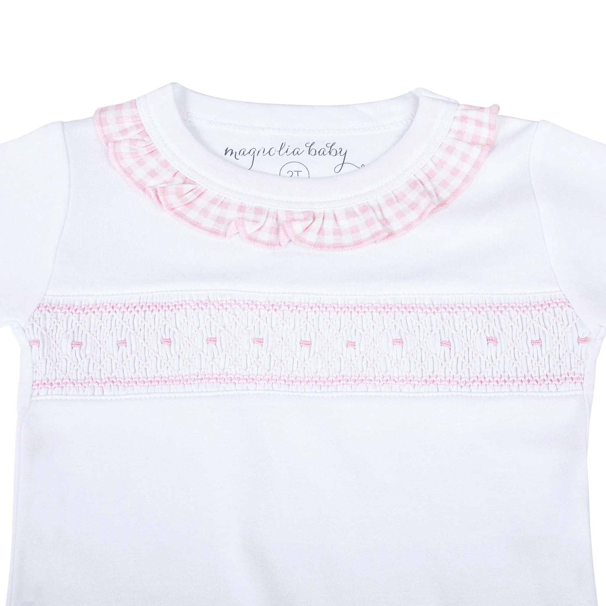 Mini Checks Smocked Ruffle Long Pajamas - Pink
