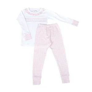 Mini Checks Smocked Ruffle Long Pajamas - Pink