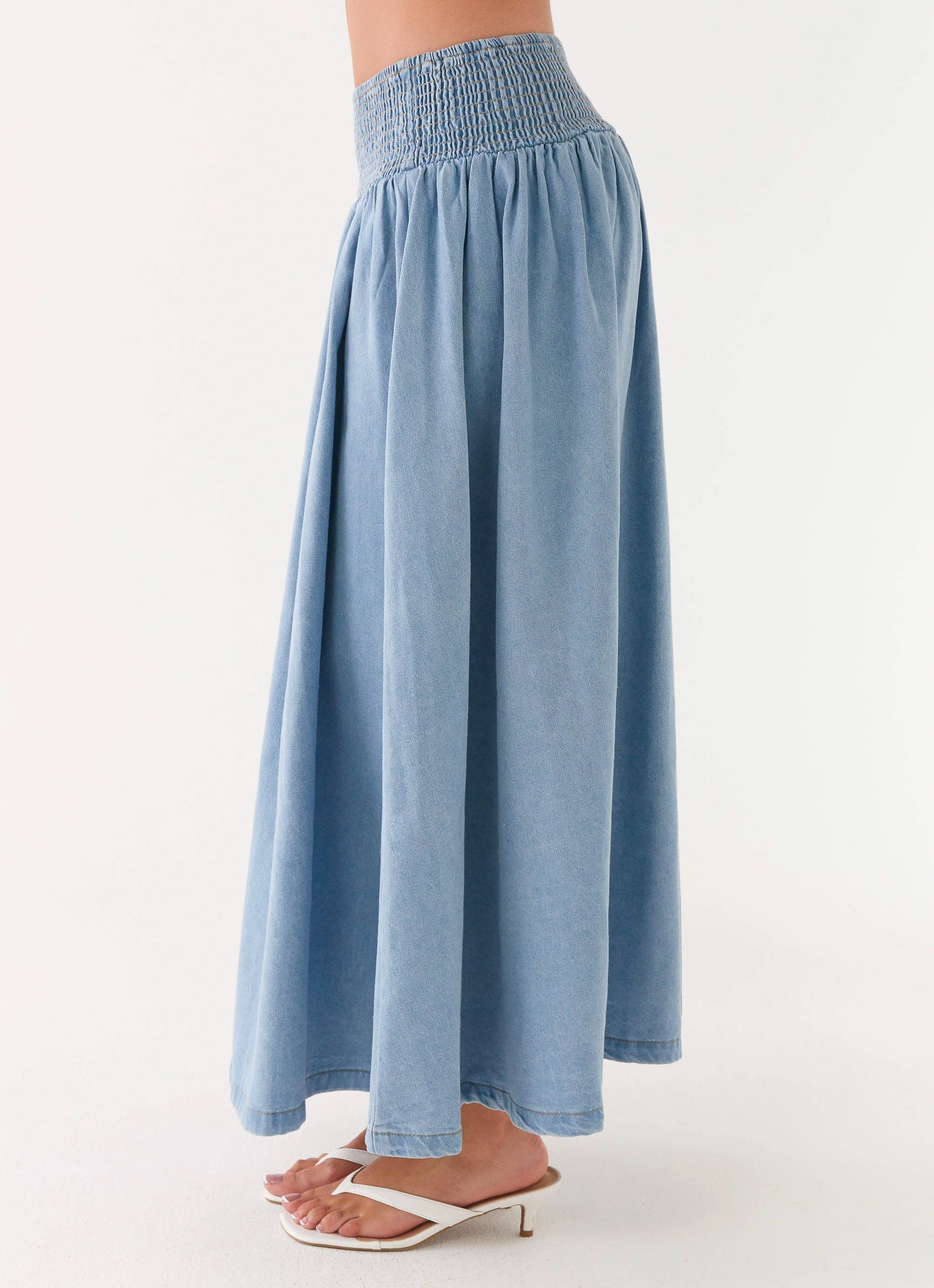 Chill Vibe Heater Midi Skirt - Washed Blue