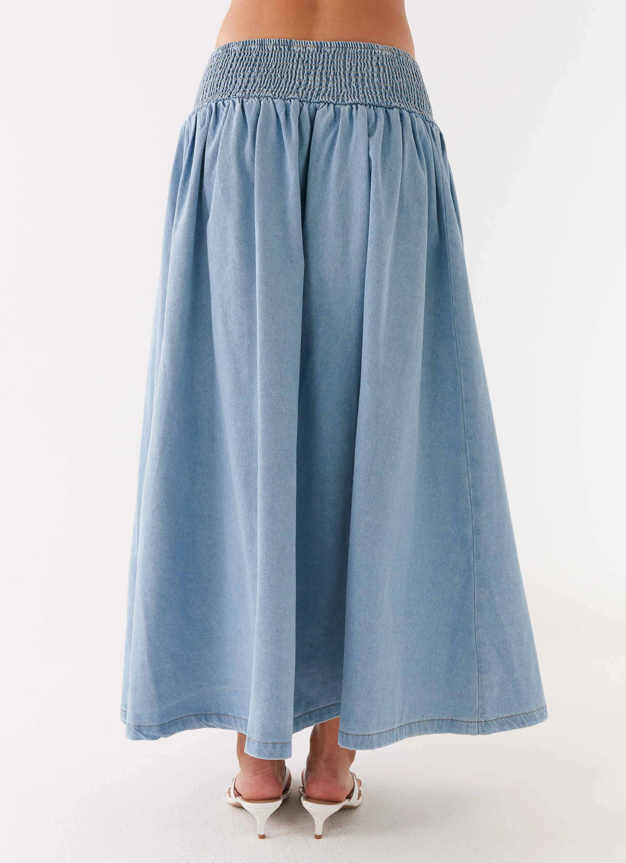 Heater Midi Skirt - Washed Blue Functional Detail Corduroy texture