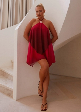 Senior Style Bold Statement Twin Flame Mini Dress - Fuchsia Gradient