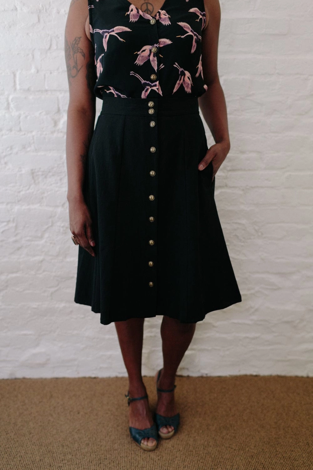 Bae Skirt in Black Linen Flexible Comfort Tagless Labeling