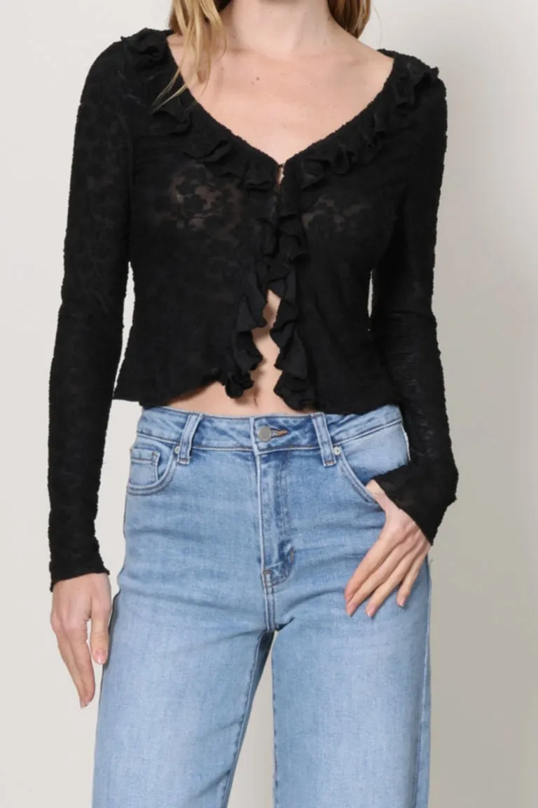 Ruffling Feathers Top AdjustableDrawstring