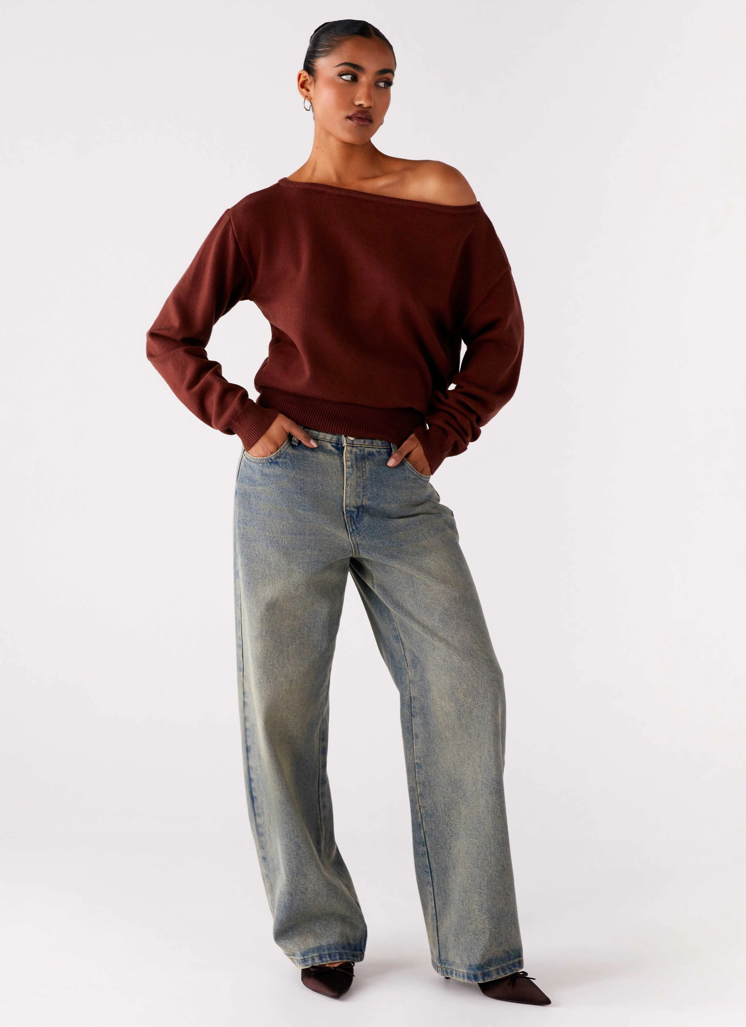 Jaelin Asymmetric Top - Chocolate Recycled Textile