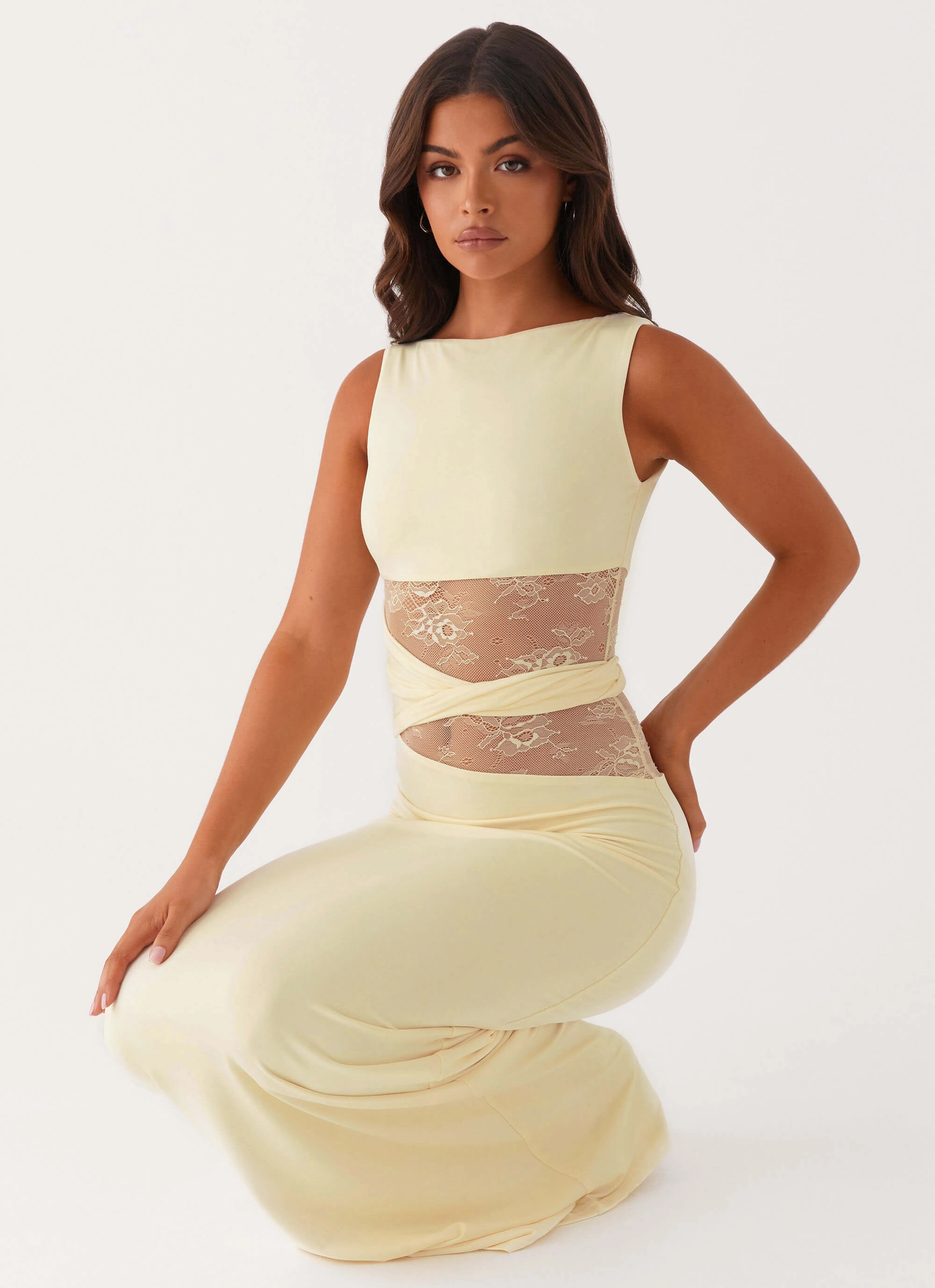 Karma Maxi Dress - Yellow Lace Detail Mom Chic
