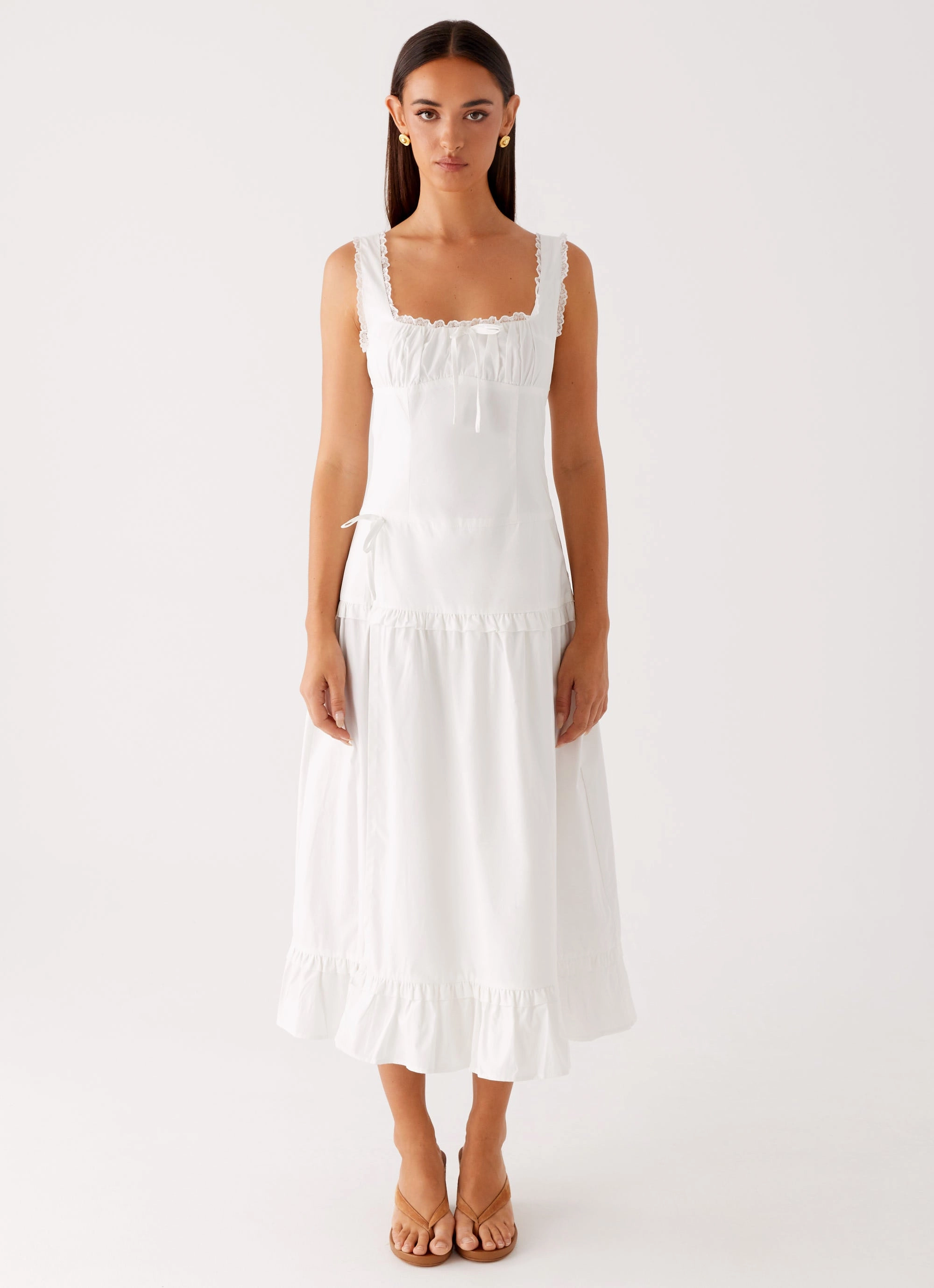 Quinn Midi Dress - White Autumn-Season Refined Line